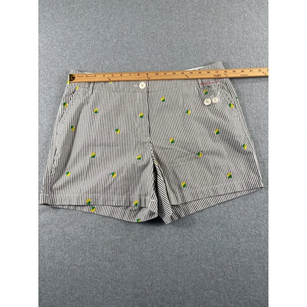 Crown & Ivy Women Size 14 Striped Lemon Embroidered Preppy Coastal Summer Shorts